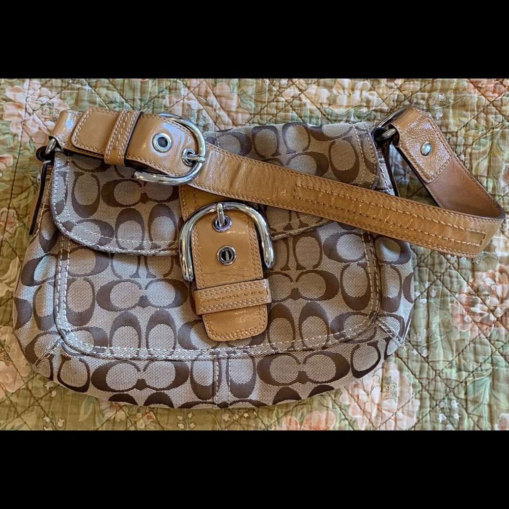 Coach Brown and Tan Signature Shoulder Bag
